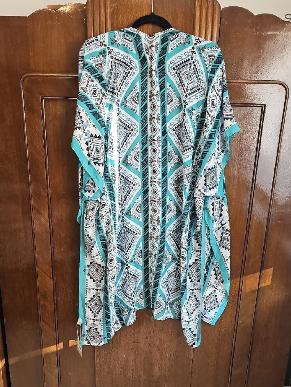 Turquoise White Black Geometric Kimono Cover-up - Picture 5 of 5